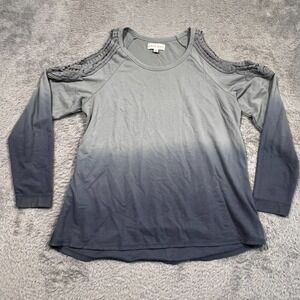 Knox Rose Dip Dyed Lace Cold Shoulder Top Women's XL Blue‎ Gray Long Sleeve